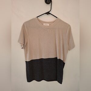 Striped Beige and Black Short Sleeve Top